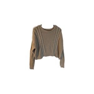 L.A. Hearts women's size XS cropped sweater beige crew neck cable loose fit